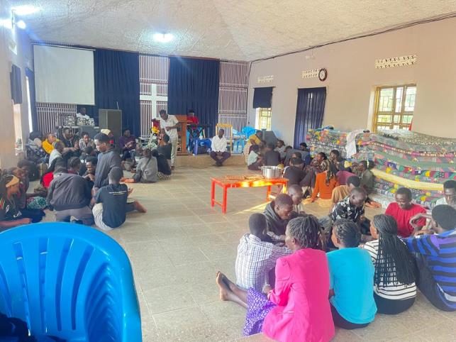 Indoor community film screening