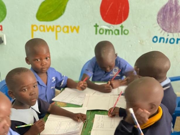 Children studying at their desks